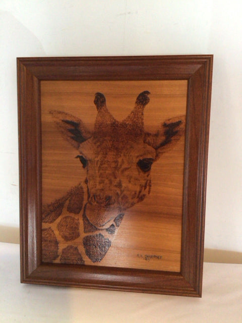 Brown Wood Giraffe Framed Art