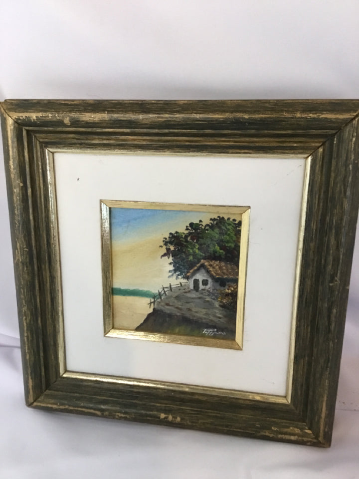 Original Green/Tan House Signed Framed Art