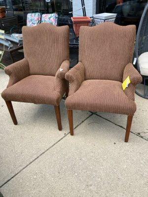 Pair Chenille High Back Brown Chair Set