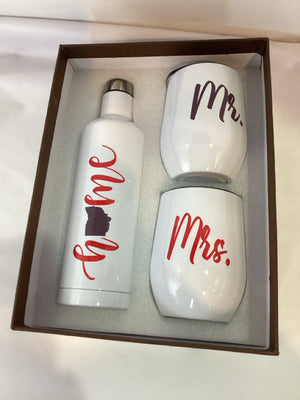 Set of 3 White/Red Metal Mr & Mrs Tumbler