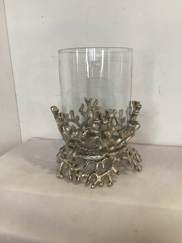 Clear/Silver Glass/Metal Candle Holder