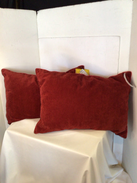 Pair Red Velour Pillow Set