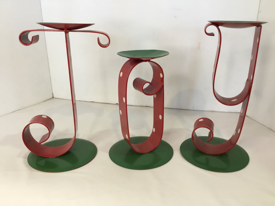 Candle Holder Red/Green Metal Set of 3 Joy Holiday Item