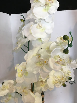 Green/White Orchids In Planter Faux Flowers