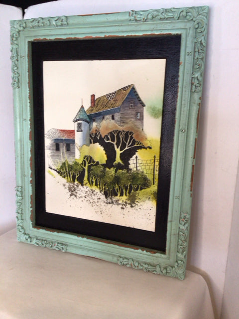 Signed Multi-Color Water Color House Framed Art