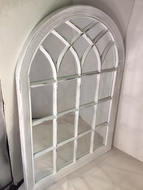 Window White/Silver Wood Arched Mirror