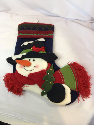 Stocking Blue/White Felt Snowman Holiday Item