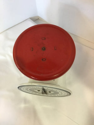 Vintage Enameled Red/white Scale Kitchen Access.