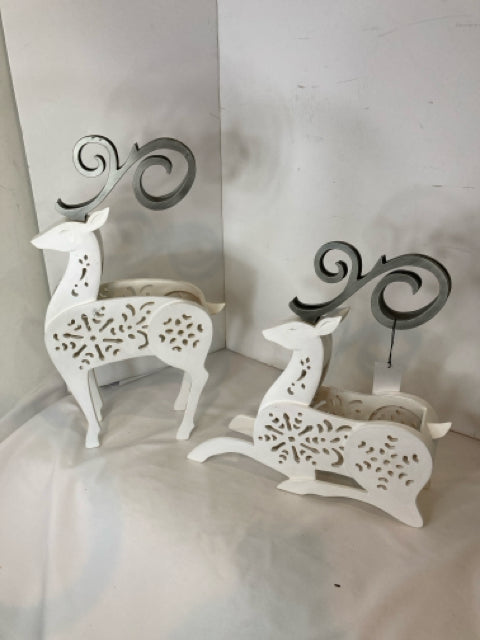 Christmas White/Silver Wood Pair Reindeer Holiday Item