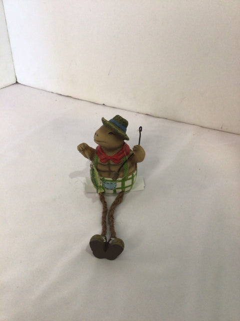 Tan/green Resin Fisherman Turtle Figurine