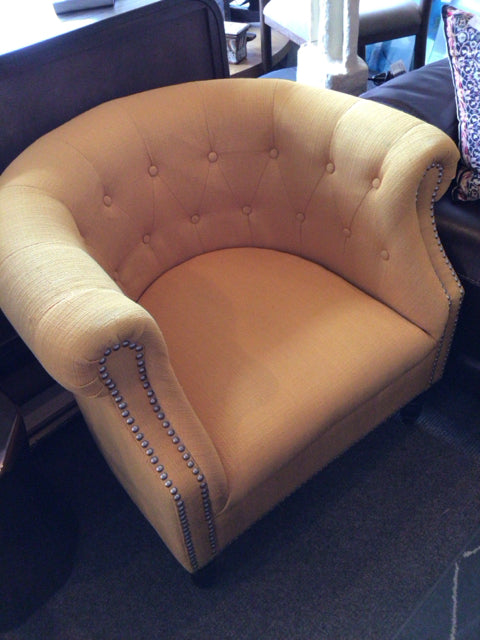 Upholstered Tufted Nail Head Trim Yellow Chair