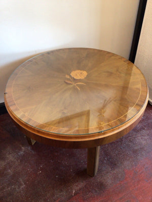 Inlaid Wood Flower Brown Table