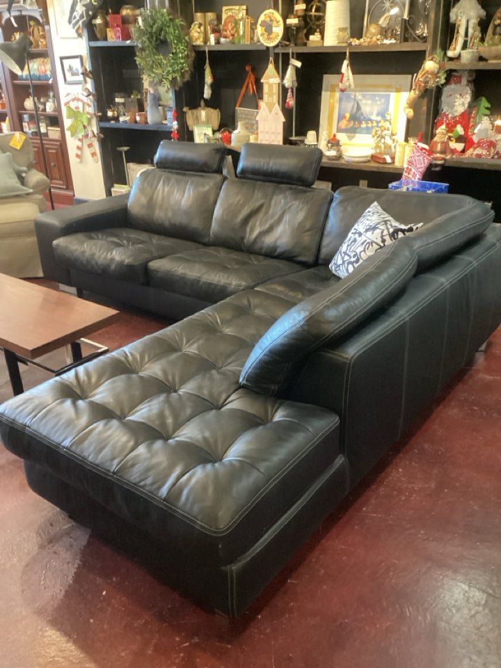 L Shape Leather Black Sectional Sofa
