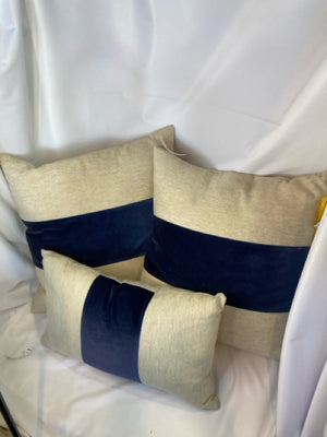 Ballard Down Beige/Blue Linen Velvet Set of 3 Pillow Set