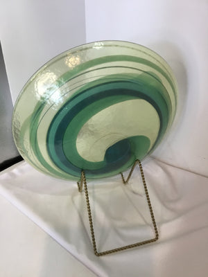 Decorative Blue/Green Glass On Stand Bowl