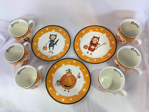 Lori Mitchell Set of 6 Orange/White Halloween Dish Set