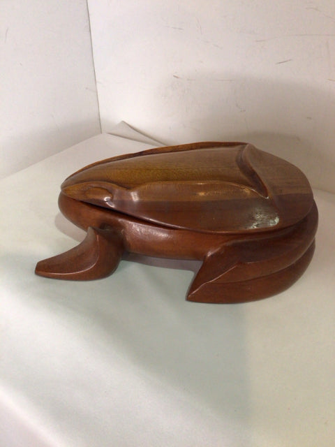 Mid-Century Brown Wood Frog Dish