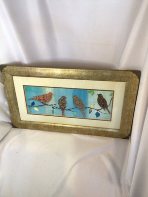 Signed Blue/Multi Birds Framed Art