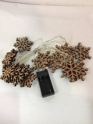 Hanging Brown Wood Snowflake Lights Holiday Item