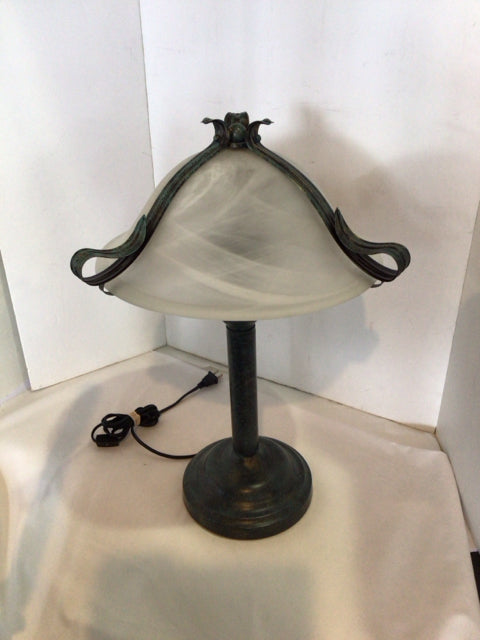 Green/White Glass/Metal Dome Lamp