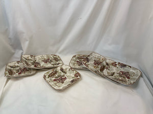 222 Fifth Salad Burgundy Porcelain Scalloped Square Plate