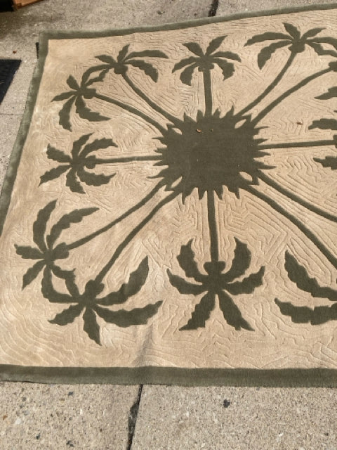 Wool Palm Tree Green Rug