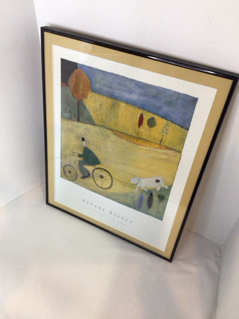 Abstract Yellow/Blue Dog Bicycle Framed Art