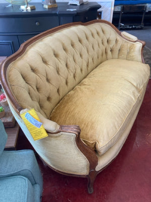 French Country Velvet Curved As Is Gold Settee