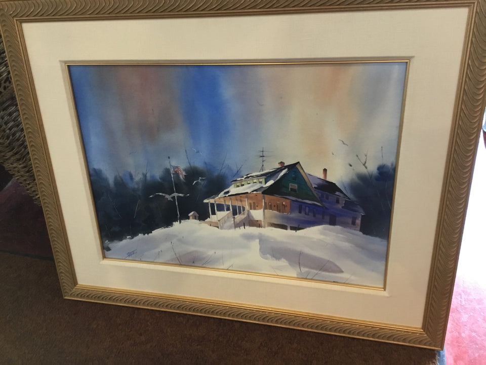 Blue/White House Framed Art