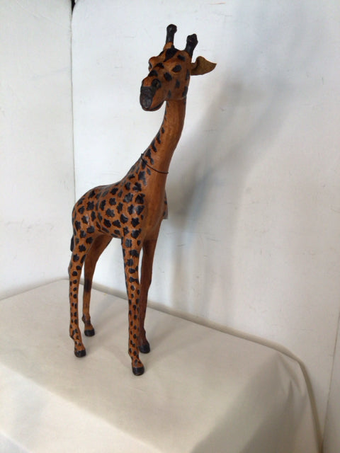 Orange/Black Wood Giraffe Sculpture