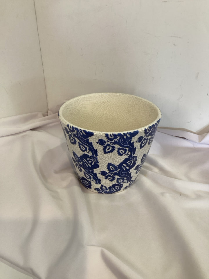 Pottery Barn Blue/White Ceramic Crackle Planter