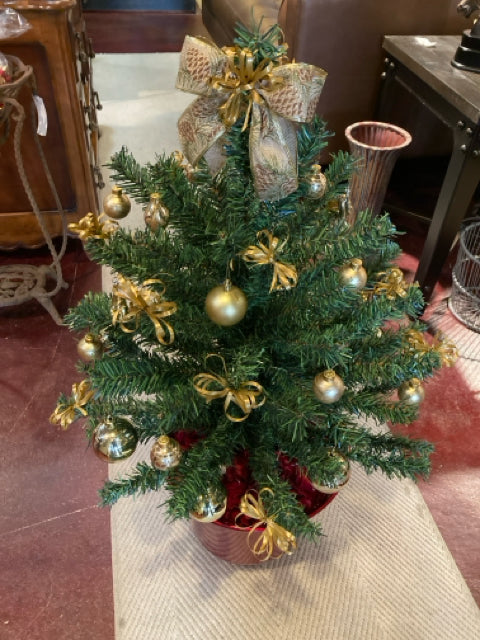 Faux Green/Gold Christmas Tree In Pot Holiday Item