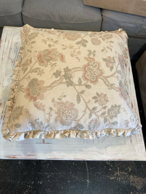 Shabby Chic Cream Linen Floral Pillow