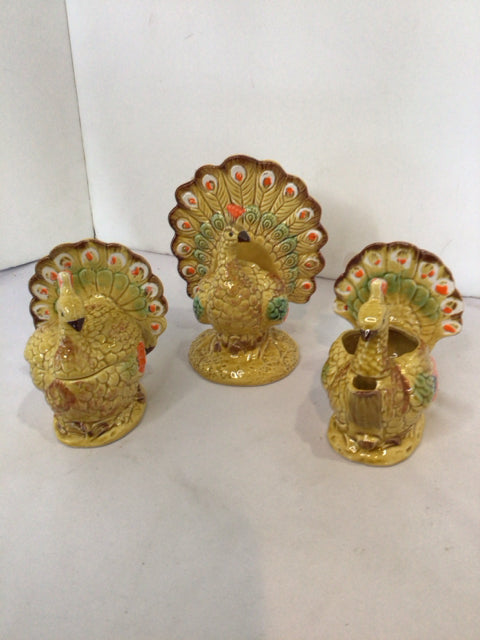 Thanksgiving Yellow Ceramic Turkey Set of 3 Holiday Item