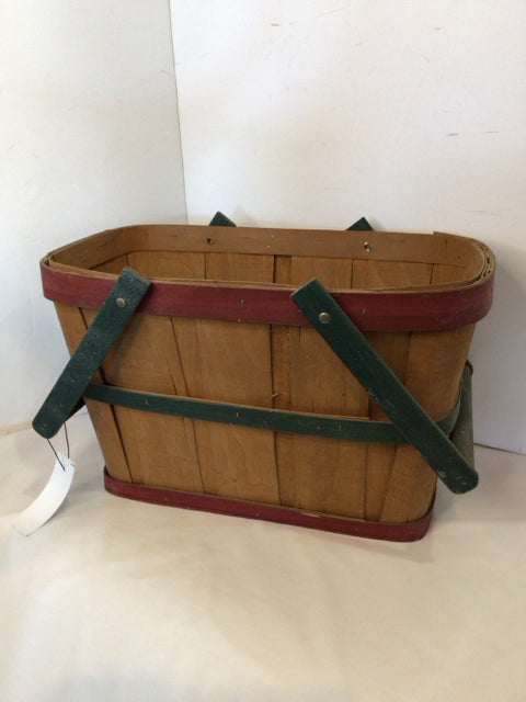 Vintage Tan/Red Wood Basket