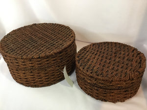 Nesting Brown Rope Set of 2 Lidded Basket