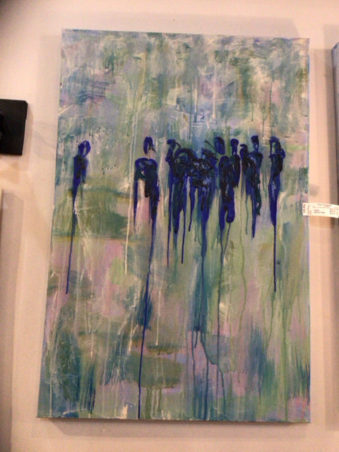 Blue Drip People Stretch Canvas Art