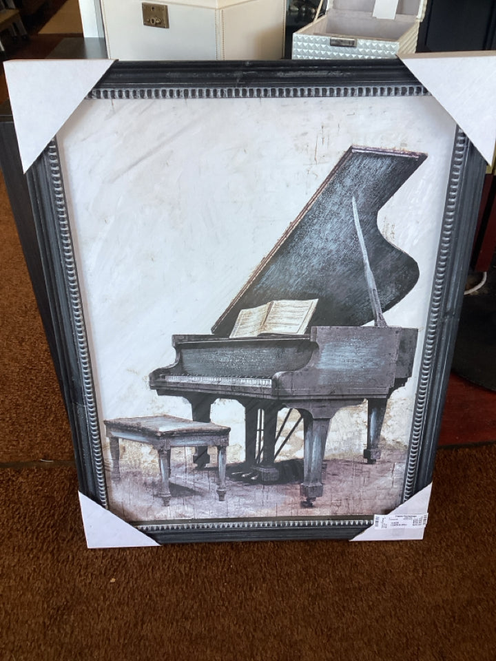 White/Gray Piano Framed Art