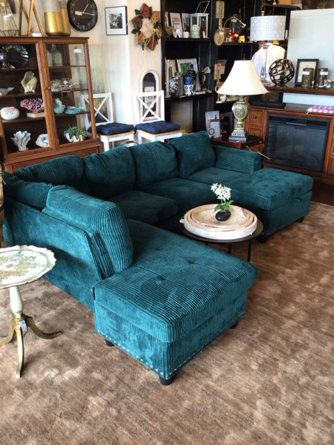 Corduroy W/Ottoman Teal Sectional