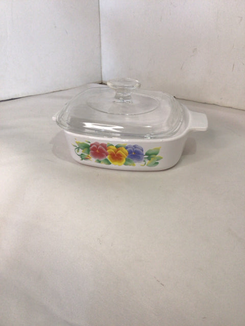 Corningware Lidded White/Multi Ceramic Floral Dish