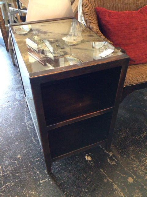 Vintage Side Wood 2 Shelf Mirrored Table