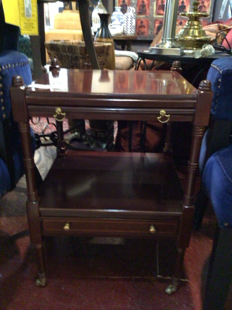 Bombay Co. Side Wood 1 drawer Casters Brown Table