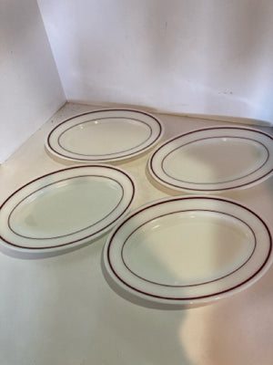 Pyrex Set of 4 White/Red Glass Oval Plate Set