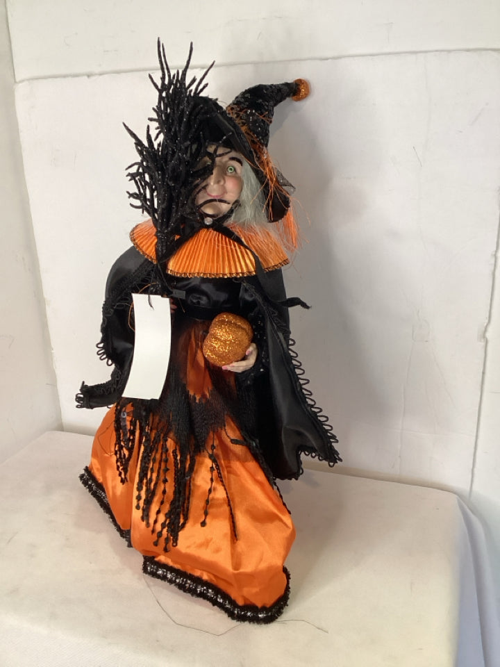 Halloween Orange/Black Polyester Witch Holiday Item