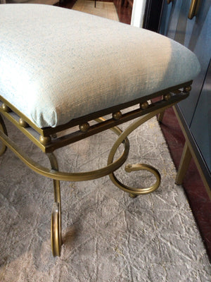 Metal Upholstered Seat Gold/Blue Stool/Foot Stool/Ottoman