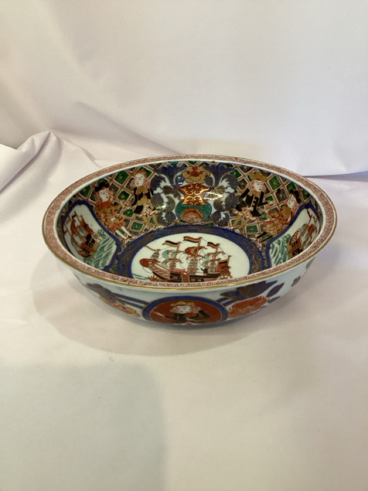 Imari Ware Octagonal Blue/Brown Ceramic Bowl