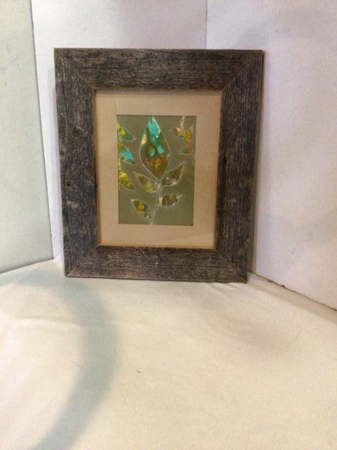 Signed Green/Blue Plant Framed Art