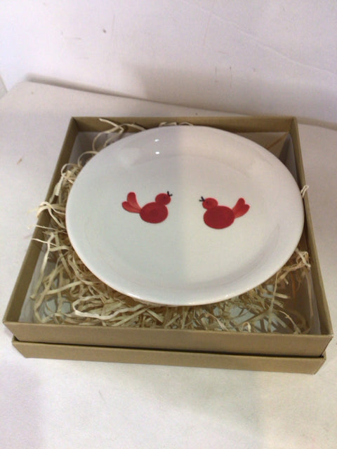 Vietri White/Red Birds Plate