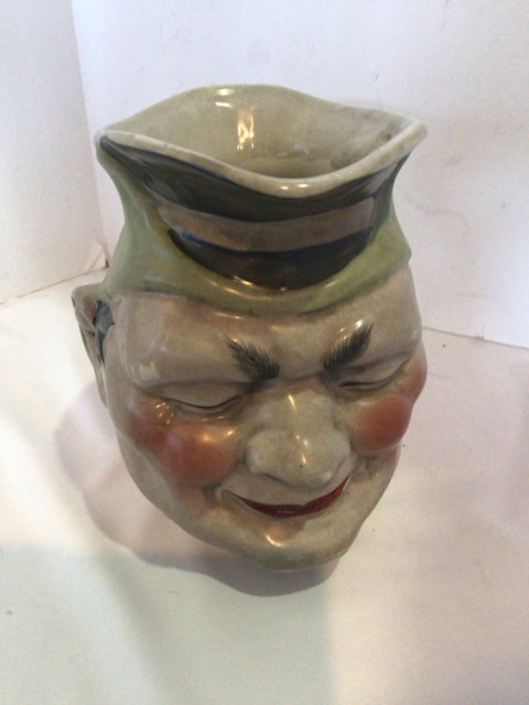 Majolica Tan/Green Ceramic Man Mug