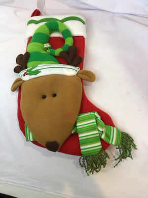 Stocking Red/Green Felt Reindeer Holiday Item